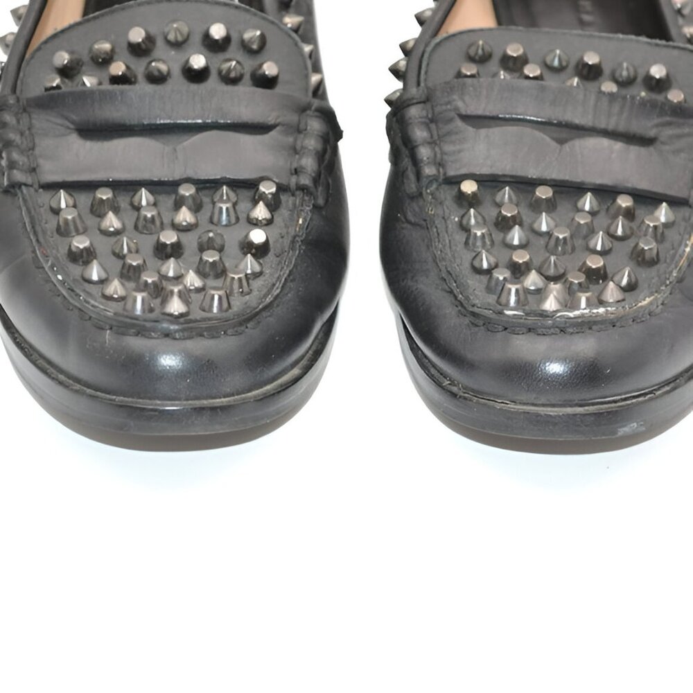 ZARA Spiked Studded Soft Black Real Genuine Leather Loafers Oxford Shoes 6.5 - Picture 8 of 9